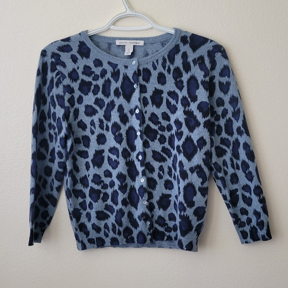 Autumn Cashmere Blue Shade Leopard Print Cashmere Button 2000s Sweater Women's M